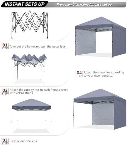 3x3M Pop up Gazebo With Two Side Panels Upgraded Roller Bag, 4 Weight Bags, Stakes and Ropes (Grey)
