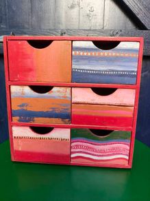 Hand-painted Wood 6 drawer unit