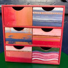 Hand-painted Wood 6 drawer unit