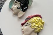 Vintage Ceramic Ladies with Hats Wall Ceramics