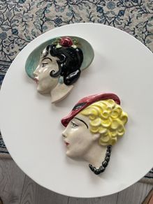 Vintage Ceramic Ladies with Hats Wall Ceramics