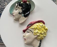 Vintage Ceramic Ladies with Hats Wall Ceramics