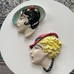 Vintage Ceramic Ladies with Hats Wall Ceramics