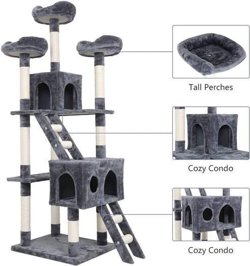 Cat Tree Tower With Tunnel Condo Hammock Bed, 186cm Cat Activity Centres Scratching Post Tower Tree Pet Palace Cat Palace, Tall Cat Tree Climbing Tower