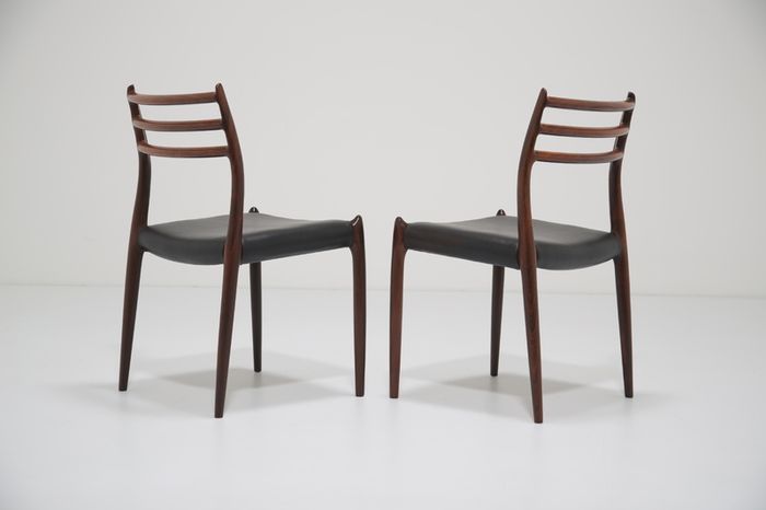 Vintage Set of 8 Rosewood and Leather Dining Chairs Model 78 by Niels Otto Moller, 1960s