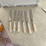 SET OF 6 VTG Everbrite Sheffield England Stainless Steel Knives Mother Of Pearl Handle Image 4