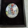 Vintage framed miniature plaque featuring a hand-painted Enamel On Copper Mini Picture Plaque  equestrian or coaching scene mounted on black velvet within a dark wood frame  Fox Hunting Scene. Image 8