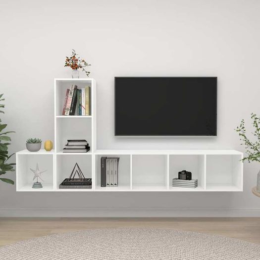 3 Piece TV Cabinet Set White Chipboard