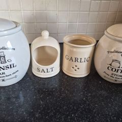 Tea Coffee Sugar and untensils jars