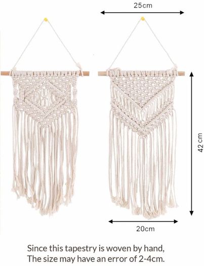 2pcs Macrame Wall Hanging Handmade Woven Tapestry, Boho Wall Decor Art Home Decoration (25cm W x 42cm L)