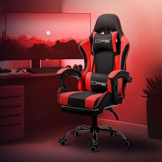Gaming chair with massage function and footrest  aming Chair, Black/White, PU Leather, Ergonomic Office Chair, Adjustable Swivel Chair, Racing Gamer Chair with Armrest, Headrest, Lumbar Cushion, Footrest, Desk Chair