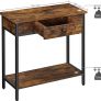 _Console table, hall table with 2 levels, side table with drawer and shelf, 70 x 30 x 70 cm, steel frame, industrial design, vintage brown-black Image 5