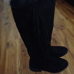 Beautiful Black Fringed Knee High Boots (Size 4)
