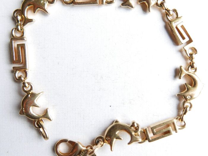 Vintage 24K GF Gold Filed Bracelet Bangle with Dolphins length 8" - 11,33g