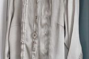 Burberry 100% Silk Oyster Blouse with Silver Monogram Buttons Sz 44 (Fit 10UK)