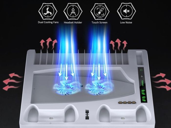 PS5 Stand with Cooling Fan and Headphone Holder, PS5 Cooling Fan with Dual PS5 Charging Station, PS5 Accessories for PS5 Console with 15 Game Slots (FREE POSTAGE)