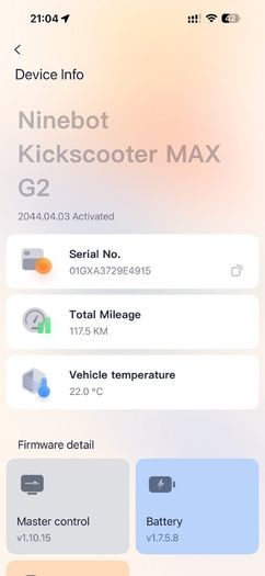 Segway Ninebot Kickscooter MAX G2 very low mileage 117km