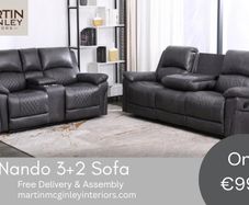 New Nando 3+2 Full Recliner Suede Fabric Grey