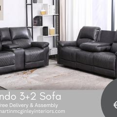 New Nando 3+2 Full Recliner Suede Fabric Grey