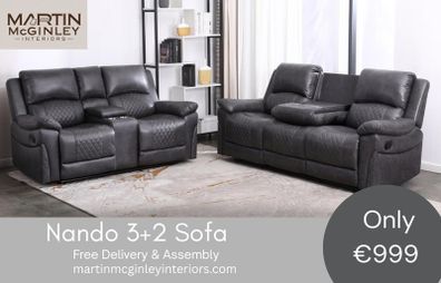 New Nando 3+2 Full Recliner Suede Fabric Grey