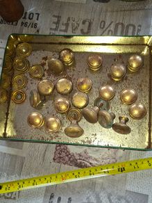 Old Copper Measure and Old lot of Brass Door or Drawer Knobs Selling altogether as 1 lot, Postage Available or Collection