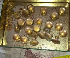 Old Copper Measure and Old lot of Brass Door or Drawer Knobs Selling altogether as 1 lot, Postage Available or Collection