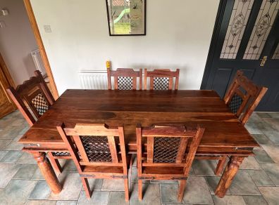 Antique Hardwood Table & 6 Chairs