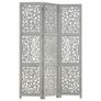 Hand carved 3-Panel Room Divider Grey 120x165 cm Solid Mango Wood Image 2