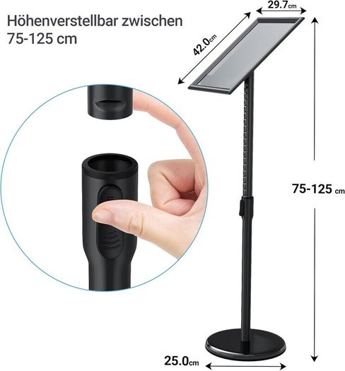 FoxRose Information Stand DIN A3 420 x 297 mm Height Adjustable Stainless Steel Information Stand