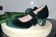 Green velvet mid heel ladies shoes