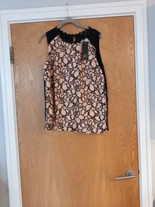 F&F Sleevless  Black Lace Pink/Salmon Top.  S.16.  B.N.W.T