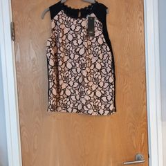 F&F Sleevless  Black Lace Pink/Salmon Top.  S.16.  B.N.W.T