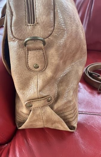 A-WEAR BAG OVERNIGHT WEEKEND Camel beige Stylish Faux Leather bag. Brass hardware In Very Good Condition. Generous sizing