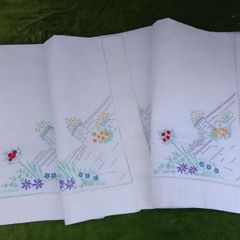 antique Irish linen x 3 tray cloths, table centerpieces, runners