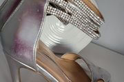 TATA silver bling ankle strap high heels Sz 38 (Fit 5UK)