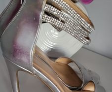 TATA silver bling ankle strap high heels Sz 38 (Fit 5UK)