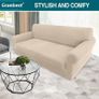 High Stretch Sofa Covers 3 Seater Super Soft Stylish Couch Covers for Dogs Pets Cats Jacquard Spandex Non Slip Sofa Slipcover for Living Room Furniture Protector (3 Seater, Beige) Image 2