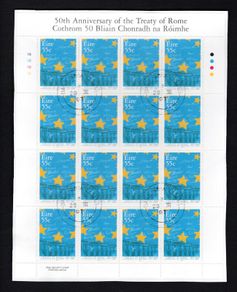 2007 Ireland 50th Anniversary of the Treaty of Rome Commemorative Stamp Sheetlet Plate 1B1B1B1B Fine Used with Dublin cancel of 28th March 2007 (First day of issue)