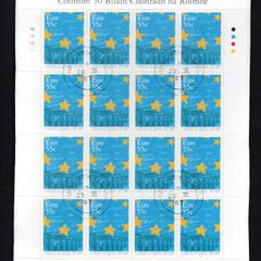2007 Ireland 50th Anniversary of the Treaty of Rome Commemorative Stamp Sheetlet Plate 1B1B1B1B Fine Used with Dublin cancel of 28th March 2007 (First day of issue)