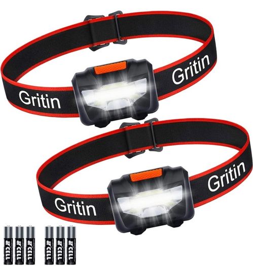 LED Head Torch, [2 Pack] COB Headlamp Super Bright Headlight, Adjustable with 3 Modes, Lightweight for Running, Camping, Fishing (FREE POSTAGE)