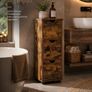 Slim Storage Cabinet Vintage Brown Narrow Floor Cabinet with Door and Shelf Image 2