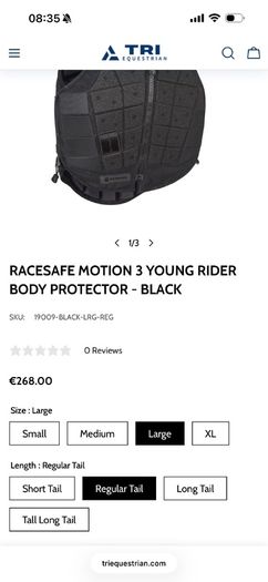 Racesafe Black Provent 3.0 child's body protector size large like new!
