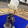 1987 Crosa Table Lamp Boy And Girl Figurines Bronze Effect With Glass Lampshade 44cm Antique Image 3