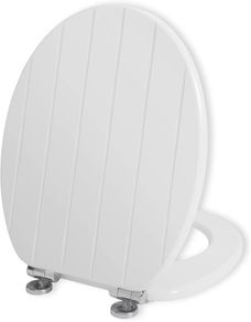 White Wooden Toilet Seat Antibacterial Adjustable Hinges Toilet Seat Fits Never Slips for Bathroom with Soft Close and Quick Release for Easy Clean and Assembly (Soft Close, White)