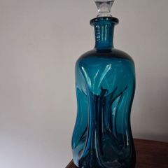 Midcentury Danish Teal blue Kluk Kluk Decanter with original stopper