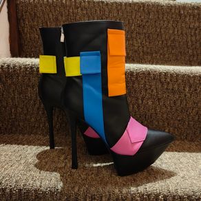 Funky Colourful Ankle heel boots, size 6
