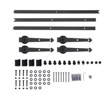 8FT Double Door Splicing Carbon Steel Barn Door Rollers Hanging Rail Kit Sliding Door Rail Hardware Hanging Track Pulleys