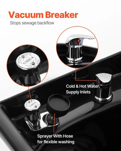 Shampoo Bowl, ABS Plastic Shampoo Sink for Salons and Home, Easy to Clean and Install Salon Shampoo Bowls for Hair Stylists, Shampoo Sink for Spa Center, Barbershop and Beauty Salon Use, Black