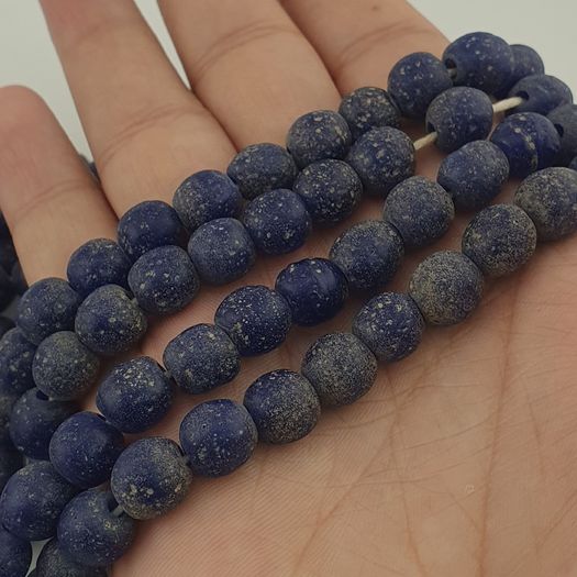 Antique African Style Cobalt Blue 9 -10mm Glass Beads Strands