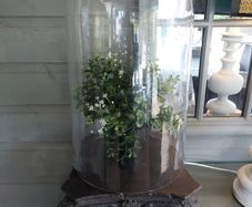 Bell jar and base with faux plant.